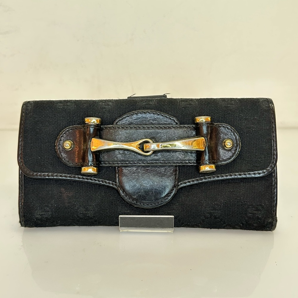Gucci, Black Monogram Horsebit Vintage Wallet